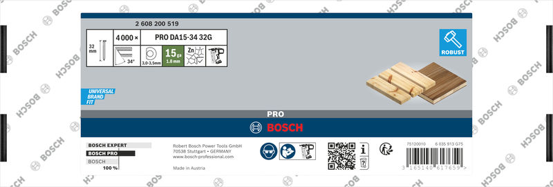 BOSCH PRO DA15-34 DA Stiftnagel, 34° 1,8/15 g, 32G