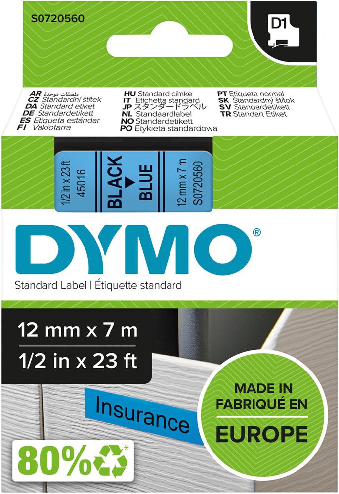 DYMO Schriftband D1 45016 schwarz/blau 12mmx7m DYMO