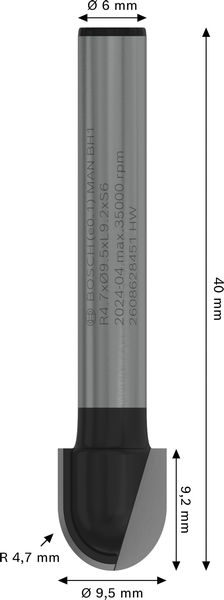 BOSCH PRO Hohlkehlfräser, R 4,7, Schaft 6 mm