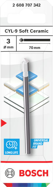 BOSCH CYL-9 Soft Ceramic Bohrer, 3 x 70 mm BOSCH CYL-9 Soft Ceramic Bohrer, 3 x 70 mm