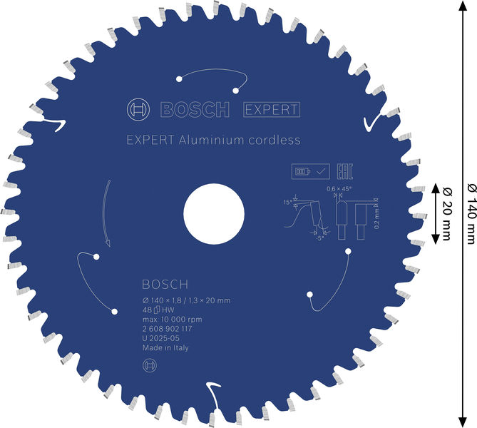 BOSCH EXPERT Aluminium Kreissägeblatt, 140x20 mm, Z48