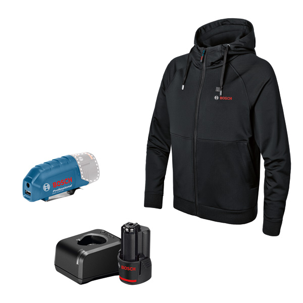 BOSCH Beheizbarer Hoodie GHH 12+18V XA XL, 1 x Akku GBA 12V 2.0Ah, Ladegerät BOSCH Beheizbarer Hoodie GHH 12+18V XA XL, 1 x Akku GBA 12V 2.0Ah, Ladegerät
