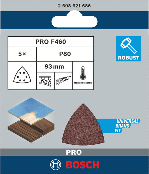 BOSCH PRO F460 Schleifblatt, 93 x 93 mm; G80, 5-tlg. BOSCH PRO F460 Schleifblatt, 93 x 93 mm; G80, 5-tlg.