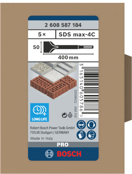 BOSCH PRO SDS max-4C Spatmeißel, 50 x 400 mm, 5-tlg BOSCH PRO SDS max-4C Spatmeißel, 50 x 400 mm, 5-tlg