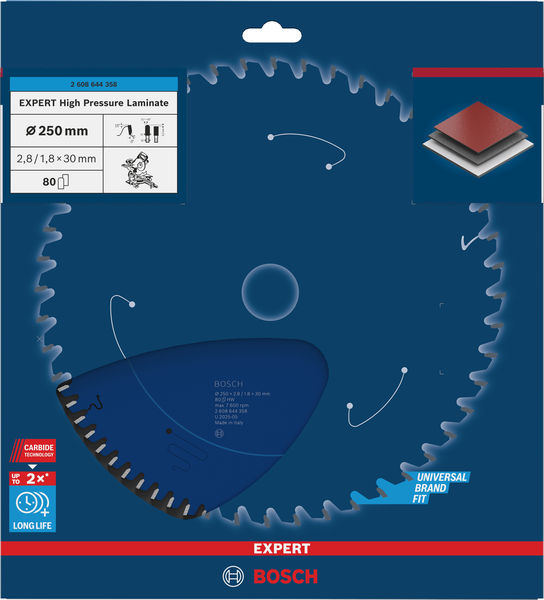 BOSCH EXPERT High Pressure Laminate Kreissägeblatt, 250x2,8/1,8x30 mm, Z80 BOSCH EXPERT High Pressure Laminate Kreissägeblatt, 250x2,8/1,8x30 mm, Z80