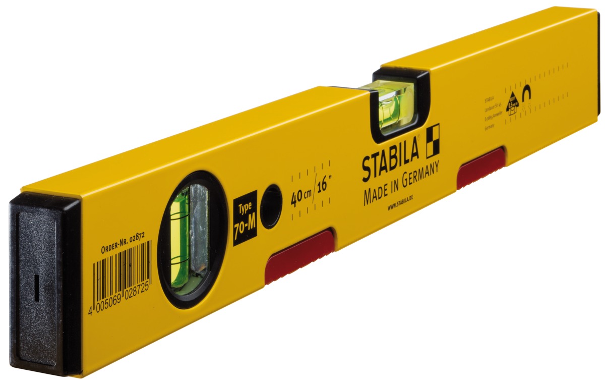 STABILA Magnet-Wasserwaage Type 70 M, 40 cm, leichtes Alu-Profil, starkes Seltenerd-Magnetsystem, 1 Horizontal-Libelle, 1 Vertikal-Libelle, Made in Germany STABILA Magnet-Wasserwaage Type 70 M, 40 cm, leichtes Alu-Profil, starkes Seltenerd-Magnetsystem, 1 Horizontal-Libelle, 1 Vertikal-Libelle, Made in Germany