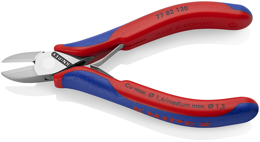 KNIPEX KNIPEX 77 82 130 Elektronik-Seitenschneider mit durchgestecktem Gelenk 130 mm mit Mehrkomponenten-Hüllen spiegelpoliert KNIPEX KNIPEX 77 82 130 Elektronik-Seitenschneider mit durchgestecktem Gelenk 130 mm mit Mehrkomponenten-Hüllen spiegelpoliert