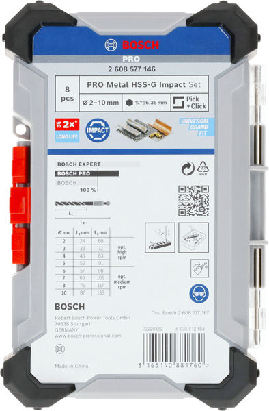BOSCH PRO Metal HSS-G Impact Spiralbohrer Set, 8-tlg., in Box