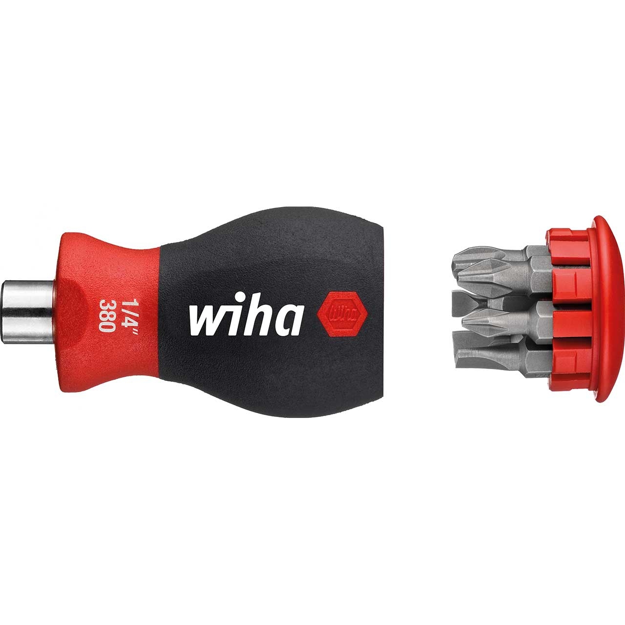 WIHA Schraubendreher mit Bit Magazin magnetisch Phillips, Schlitz mit 6 Bits, Stubby, 1/4"