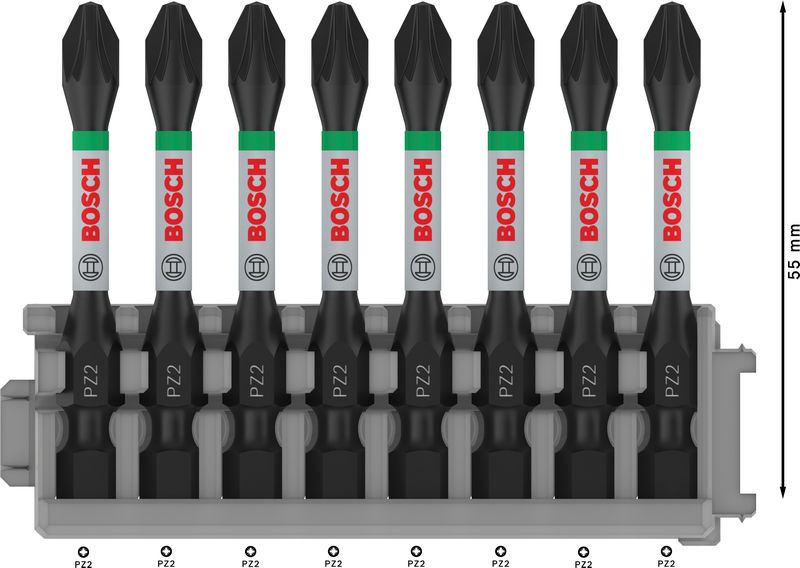 BOSCH PRO Pozidriv Impact Bit, PZ2, 55 mm, 8-tlg. BOSCH PRO Pozidriv Impact Bit, PZ2, 55 mm, 8-tlg.