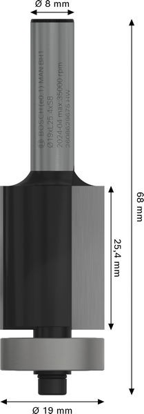 BOSCH PRO Bündigfräser mit untenliegendem Führungskugellager, Ø19 x L25,4, Schaft 8 mm