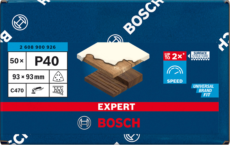 BOSCH EXPERT C470 Schleifblatt, 93x93mm, K40, 6 Löcher, 50-tlg.