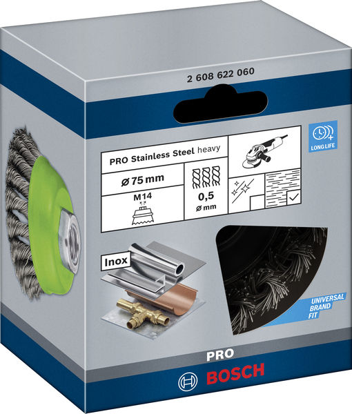 BOSCH PRO Stainless Steel heavy Topfbürste, 75 x 0,5 mm, Gewinde BOSCH PRO Stainless Steel heavy Topfbürste, 75 x 0,5 mm, Gewinde