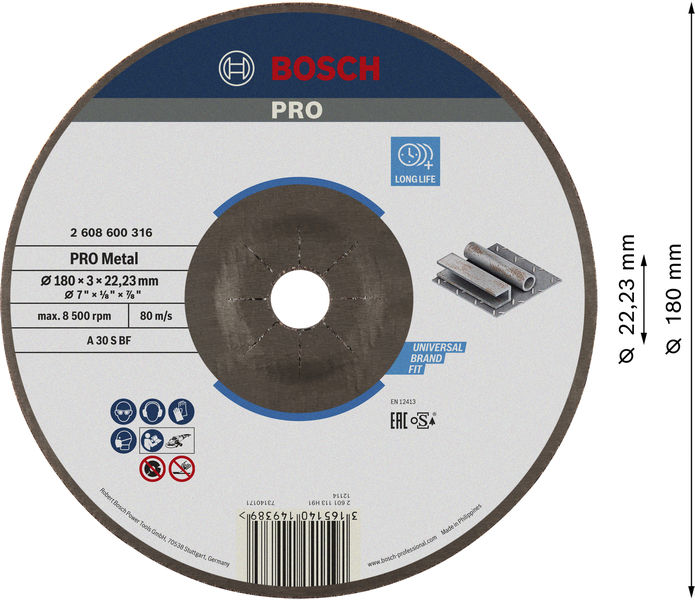 BOSCH PRO Metal Trennscheibe, 180 x 3 x 22.23 mm, gekröpft, oSa BOSCH PRO Metal Trennscheibe, 180 x 3 x 22.23 mm, gekröpft, oSa