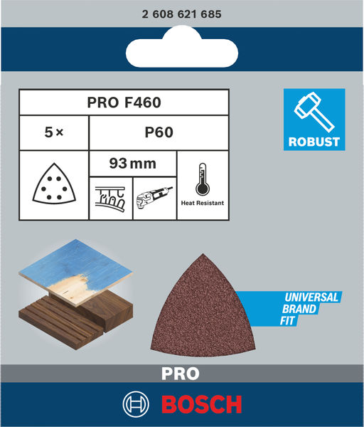 BOSCH PRO F460 Schleifblatt, 93 x 93 mm; G60, 5-tlg. BOSCH PRO F460 Schleifblatt, 93 x 93 mm; G60, 5-tlg.