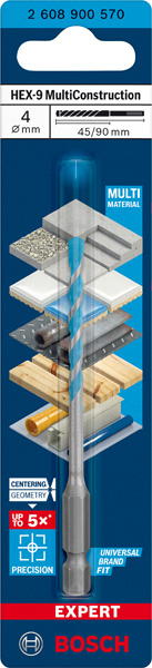 BOSCH EXPERT HEX-9 Multi Construction Bohrer, 4x45x90 mm BOSCH EXPERT HEX-9 Multi Construction Bohrer, 4x45x90 mm