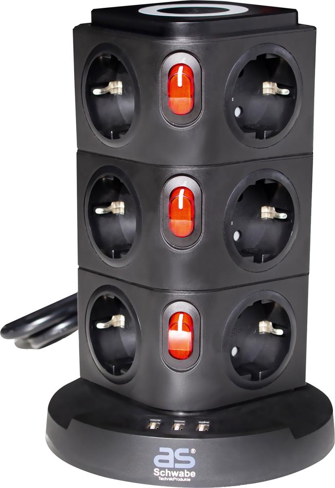 AS SCHWABE TECHNIKPRODUKTE Steckdosenturm, 12 fach, IP 20 AS SCHWABE TECHNIKPRODUKTE Steckdosenturm, 12 fach, IP 20
