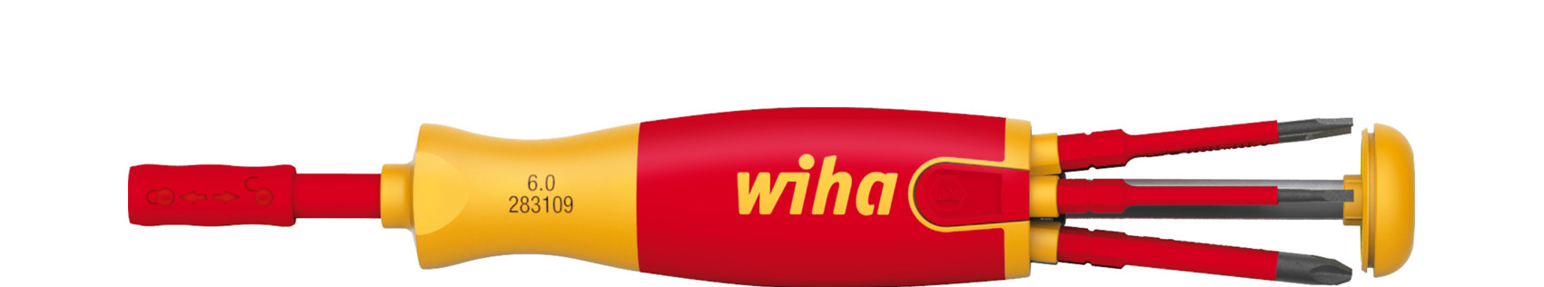 WIHA Schraubendreher mit Bit-Magazin LiftUp electric Schlitz, Phillips mit 6 slimBits