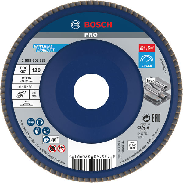 BOSCH PRO X571 Fächerschleifscheibe, gerade, 115 mm, K120