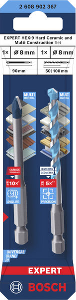 BOSCH EXPERT HEX-9 Hard Ceramic+EXPERT HEX-9 Multi Construction Bohrer-Set, 8mm, 2tlg.