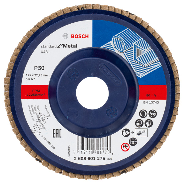 BOSCH Fächerschleifscheibe X431 Standard for Metal, gerade, 125 mm, 60, Kunststoff BOSCH Fächerschleifscheibe X431 Standard for Metal, gerade, 125 mm, 60, Kunststoff