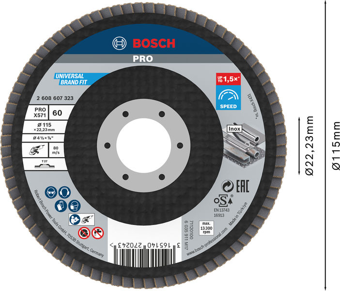BOSCH PRO X571 Fächerschleifscheibe, gerade, 115 mm, K60