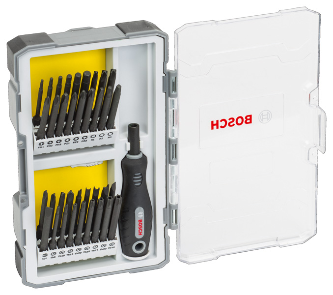 BOSCH 37-teiliges Set mit Schrauberbits und Griff, PH, PZ, SL, TH, TQ, H, TW, SP, R und Bithalter BOSCH 37-teiliges Set mit Schrauberbits und Griff, PH, PZ, SL, TH, TQ, H, TW, SP, R und Bithalter