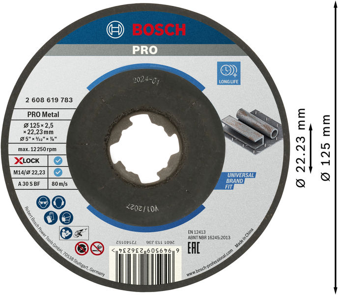 BOSCH PRO Metal X-Lock Trennscheibe, 125 x 2.5 x 22.23 mm, gekröpft