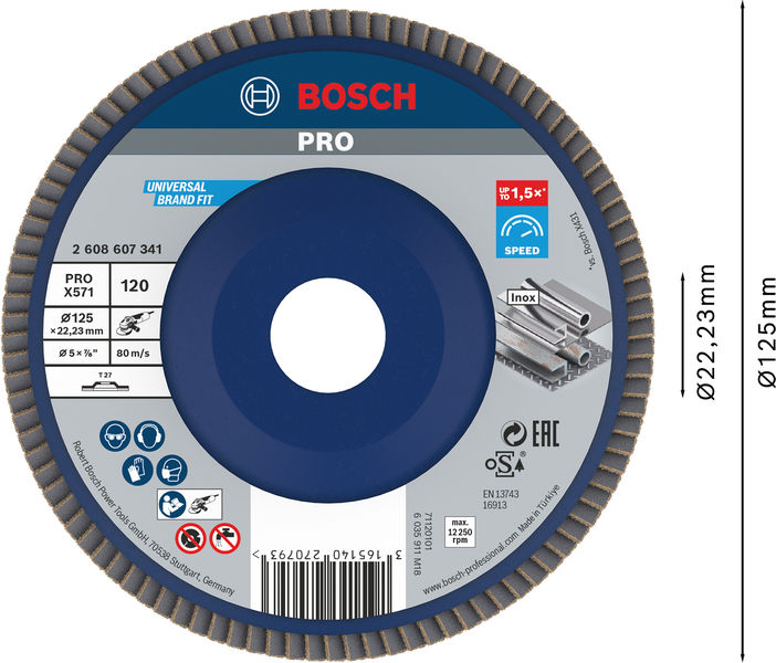 BOSCH PRO X571 Fächerschleifscheibe, gerade, 125 mm, K120 BOSCH PRO X571 Fächerschleifscheibe, gerade, 125 mm, K120