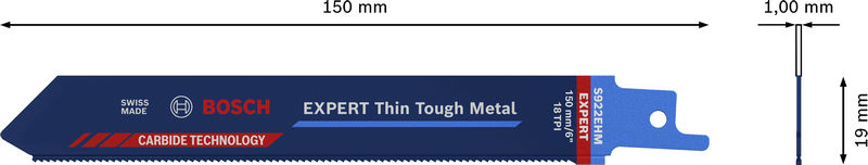 BOSCH EXPERT S922EHM Thin Tough Metal Säbelsägeblatt, 3-tlg.