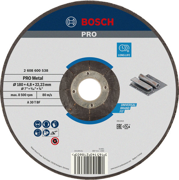 BOSCH PRO Metal Gebundene Schleifscheibe, 180 x 4,8 x 22,23 mm BOSCH PRO Metal Gebundene Schleifscheibe, 180 x 4,8 x 22,23 mm