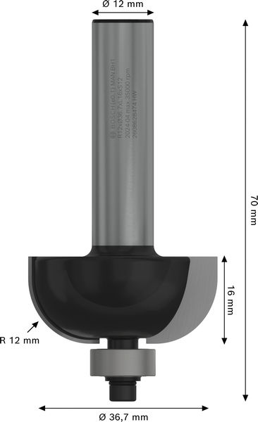 BOSCH PRO Hohlkehlfräser, R 12, Schaft 12 mm BOSCH PRO Hohlkehlfräser, R 12, Schaft 12 mm