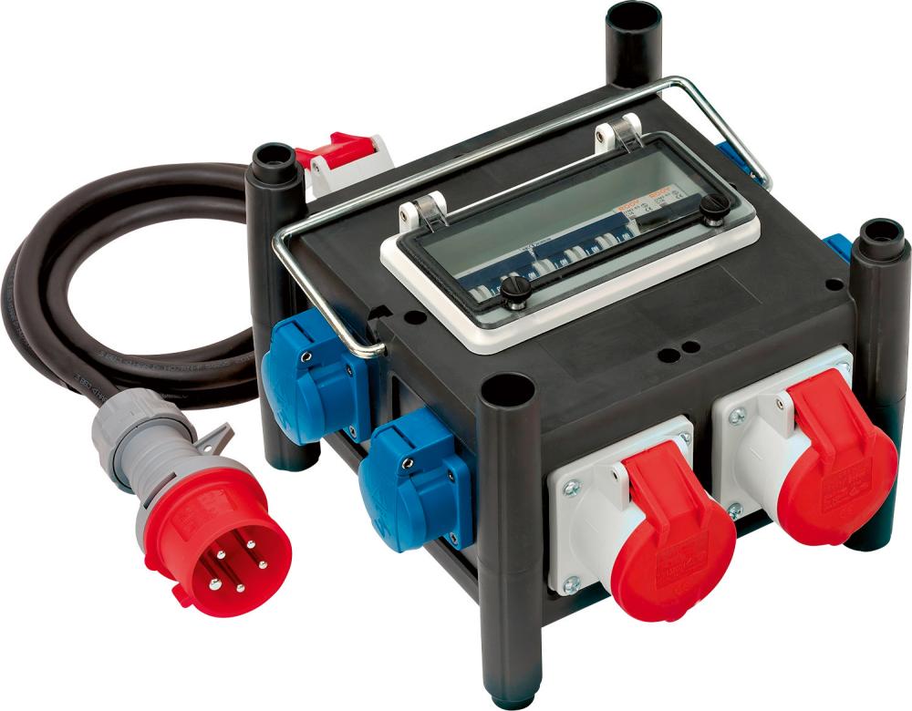 BRENNENSTUHL Brennenstuhl Kompakter Gummi-Stromverteiler mit zertifiziertem Sicherungsautomaten (2m Kabel, 2x CEE 400V/16A, 5x 230V/16A, ständiger Einsatz im Freien, mit FI-Schalter, Made in Germany)