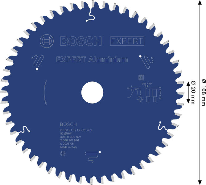 BOSCH EXPERT Aluminium Kreissägeblatt, 168x1,8/1,2x20 mm, Z52