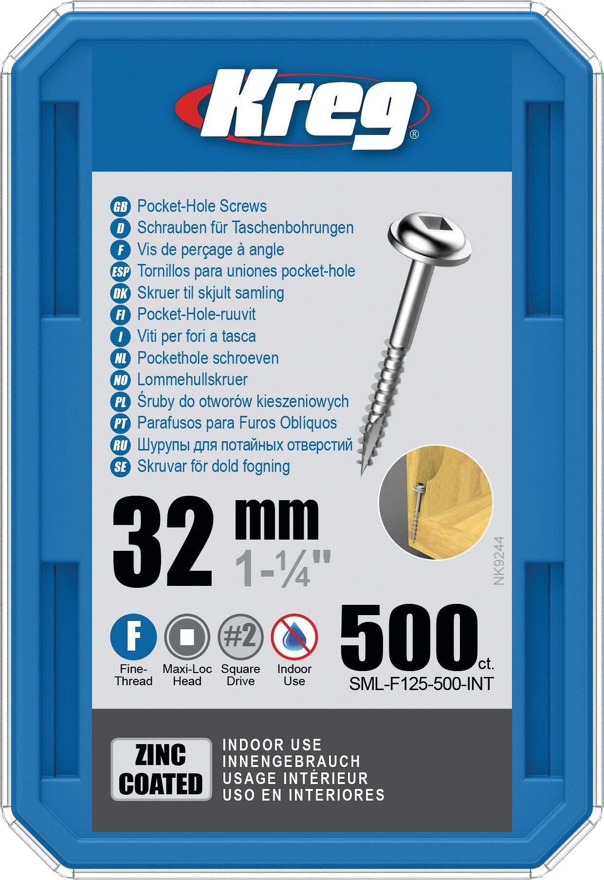 KREG Kreg Pocket-Hole Schrauben 32 mm, Verzinkt, Maxi-Loc, Feingewinde, 500 Stück KREG Kreg Pocket-Hole Schrauben 32 mm, Verzinkt, Maxi-Loc, Feingewinde, 500 Stück