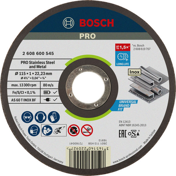 BOSCH PRO Stainless Steel and Metal Trennscheibe, 115 x 1 x 22.23 mm, gerade, oSa