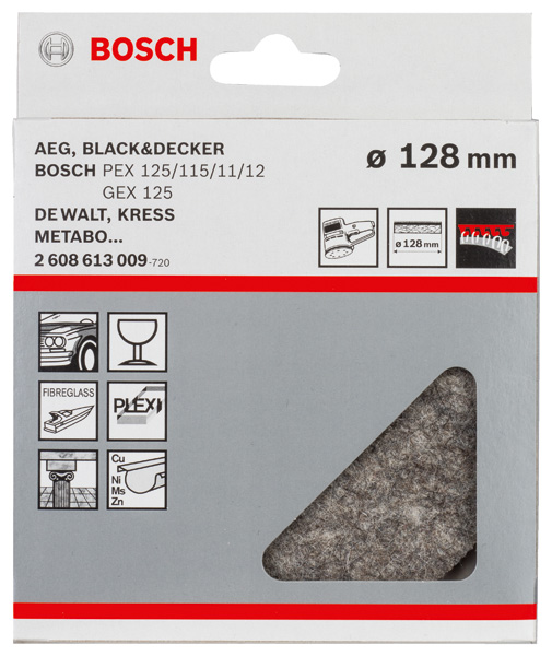 BOSCH Polierfilz für Exzenterschleifer, weich, Klett, 128 mm, 1er-Pack BOSCH Polierfilz für Exzenterschleifer, weich, Klett, 128 mm, 1er-Pack