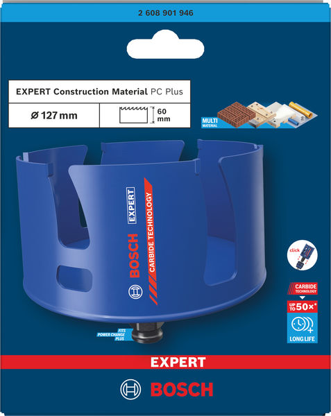 BOSCH EXPERT Construction Material Power Change Plus Lochsäge, 127 x 60 mm