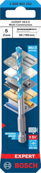 BOSCH EXPERT HEX-9 Multi Construction Bohrer, 5 x 50 x 100 mm BOSCH EXPERT HEX-9 Multi Construction Bohrer, 5 x 50 x 100 mm