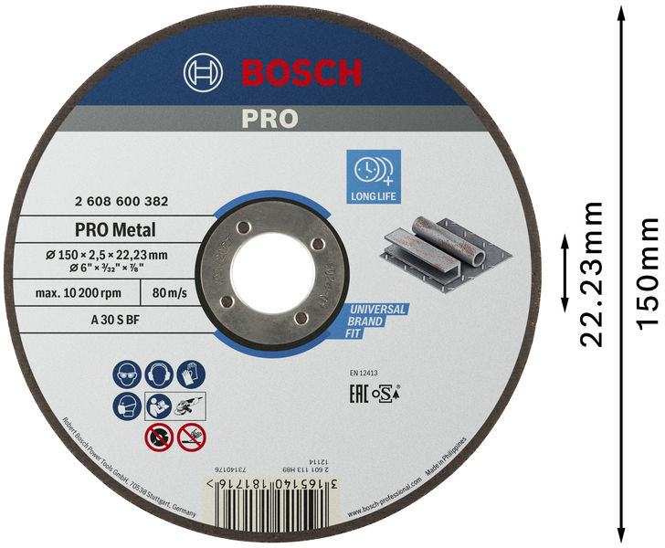 BOSCH PRO Metal Trennscheibe, 150 x 2.5 x 22.23 mm, gerade, oSa