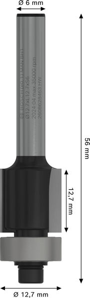 BOSCH PRO Bündigfräser mit untenlieg. Führungskugellager, Ø 12,7 x L 12,7, Schaft 6 mm BOSCH PRO Bündigfräser mit untenlieg. Führungskugellager, Ø 12,7 x L 12,7, Schaft 6 mm