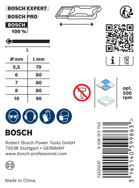 BOSCH CYL-9 Ceramic dry Fliesenbohrer-Set, 5,5/6/7/8/10 mm, 5-tlg