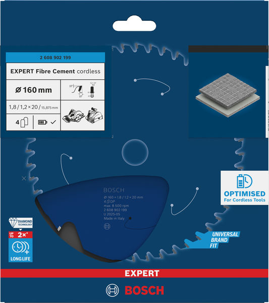 BOSCH EXPERT Fiber Cement Kreissägeblatt, 160x1,8x20 mm, Z4 BOSCH EXPERT Fiber Cement Kreissägeblatt, 160x1,8x20 mm, Z4