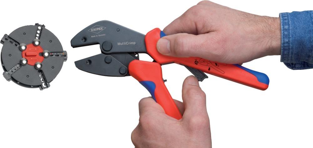 KNIPEX 97 33 01 MultiCrimp® Crimpzange mit Wechselmagazin 250 mm brüniert mit Mehrkomponenten-Hüllen