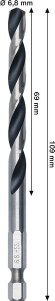BOSCH Metal HSS Spiralbohrer, 6,8 x 69 x 109 mm, HEX 1/4“ Schaft