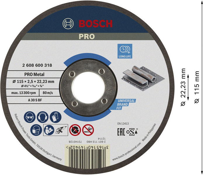 BOSCH PRO Metal Trennscheibe, 115 x 2.5 x 22.23 mm, gekröpft, oSa