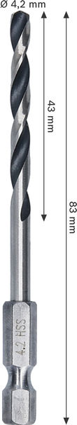 BOSCH Metal HSS Spiralbohrer, 4,2 x 43 x 83 mm, HEX 1/4“ Schaft