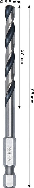 BOSCH Metal HSS Spiralbohrer, 5,5 x 57 x 98 mm, HEX 1/4“ Schaft BOSCH Metal HSS Spiralbohrer, 5,5 x 57 x 98 mm, HEX 1/4“ Schaft