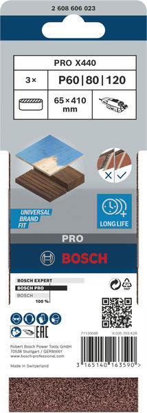 BOSCH PRO X440 Schleifband, 65 x 410 mm, G60, G80, G100, 3-tlg.