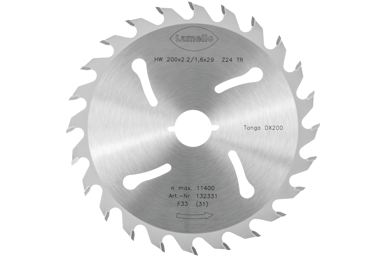 LAMELLO Tanga DX200 Sägeblatt, HW, Ø200x2.4xØ29 mm, Z24, mit Schnellspann-Aufnahme LAMELLO Tanga DX200 Sägeblatt, HW, Ø200x2.4xØ29 mm, Z24, mit Schnellspann-Aufnahme